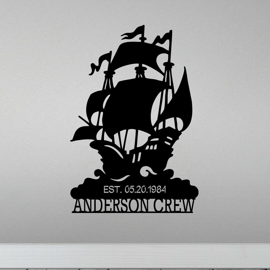 Personalized Pirate Ship Metal Wall Art for Garage, Clubhouse, Man Cave