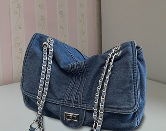 Neue Denim Tote Canvas Tasche Denim Tasche Umhängetasche Umhängetasche Handtasche Einfacher Stil