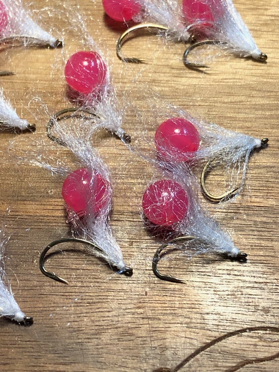 Steelhead Salmon Veiled Bead Flies Acrylic Beads, 6 Flies or 12