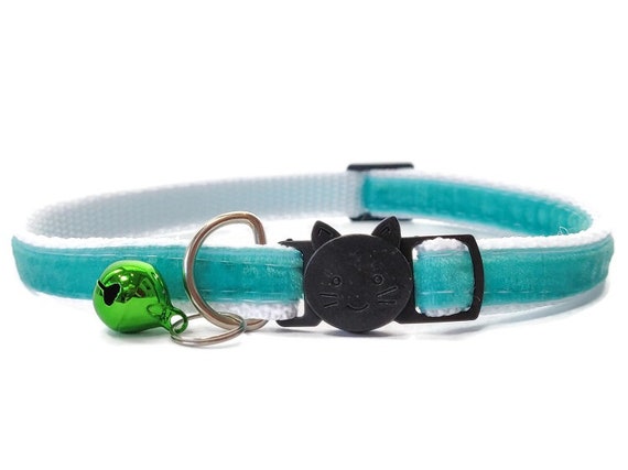 Velvet Cat Collar with Bell Teal Safe Quick Release Breakaway Buckle Cat Gifts Cat Toys UK Seller Zacal Cat Collars