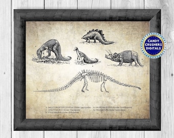 Dinosaur Art Print: Stegosaurus, Triceratops, Ceratosaurus (Digital Prints)