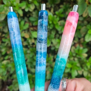 Custom Glitter Inkjoy Gel Pens, Personalized Glitter Resin Pens, ocean waves glitter pens, beach pens, Custom gifts, Personalized gifts