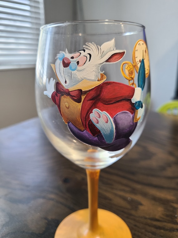 Alice in Wonderland Wine Glass Disney Rabbit Wine Glass Etsy