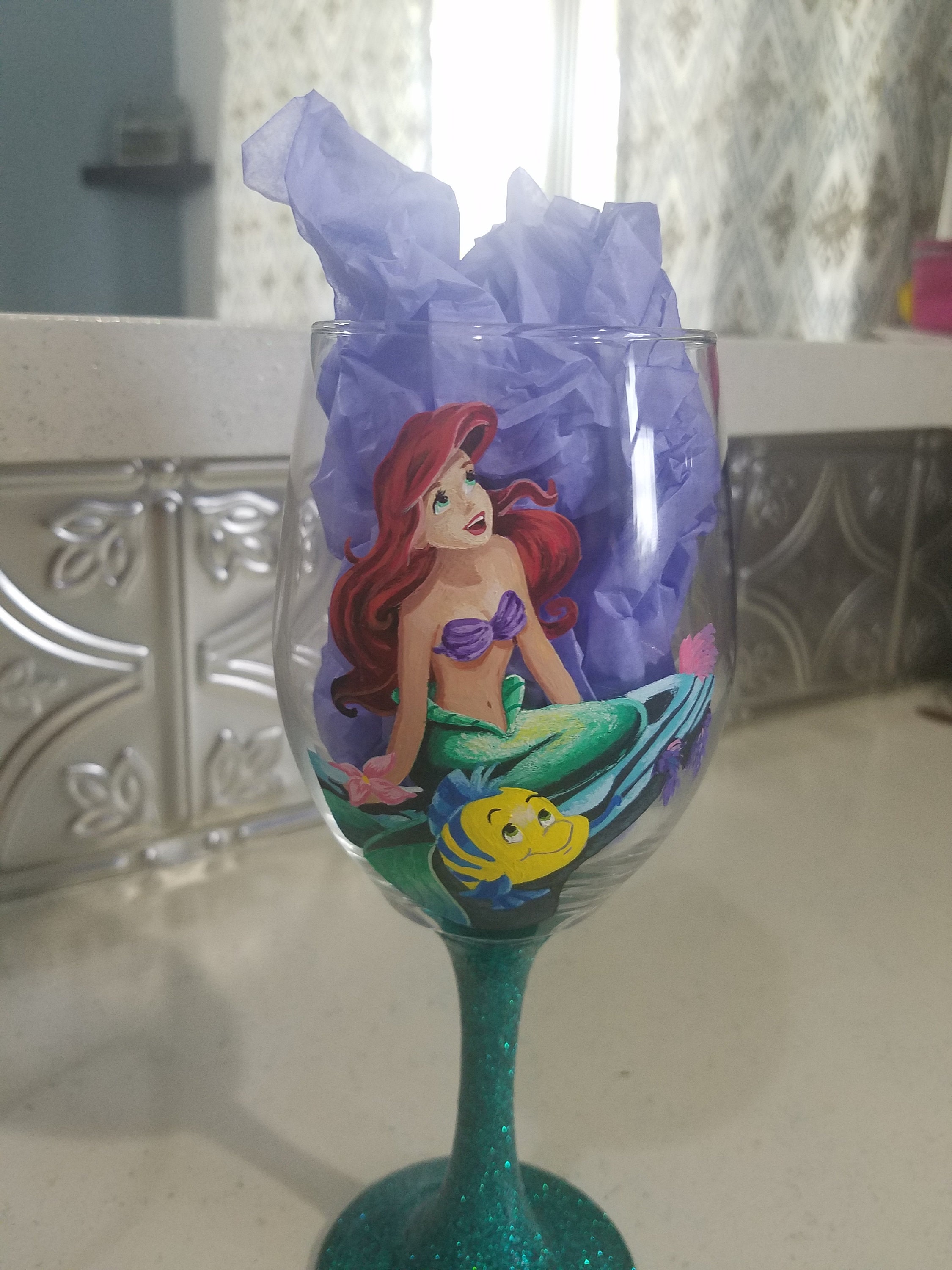 The Little Mermaid wine glass, Ariel Mermaid wine glass, mermaid wine glass, hand painted wine glass