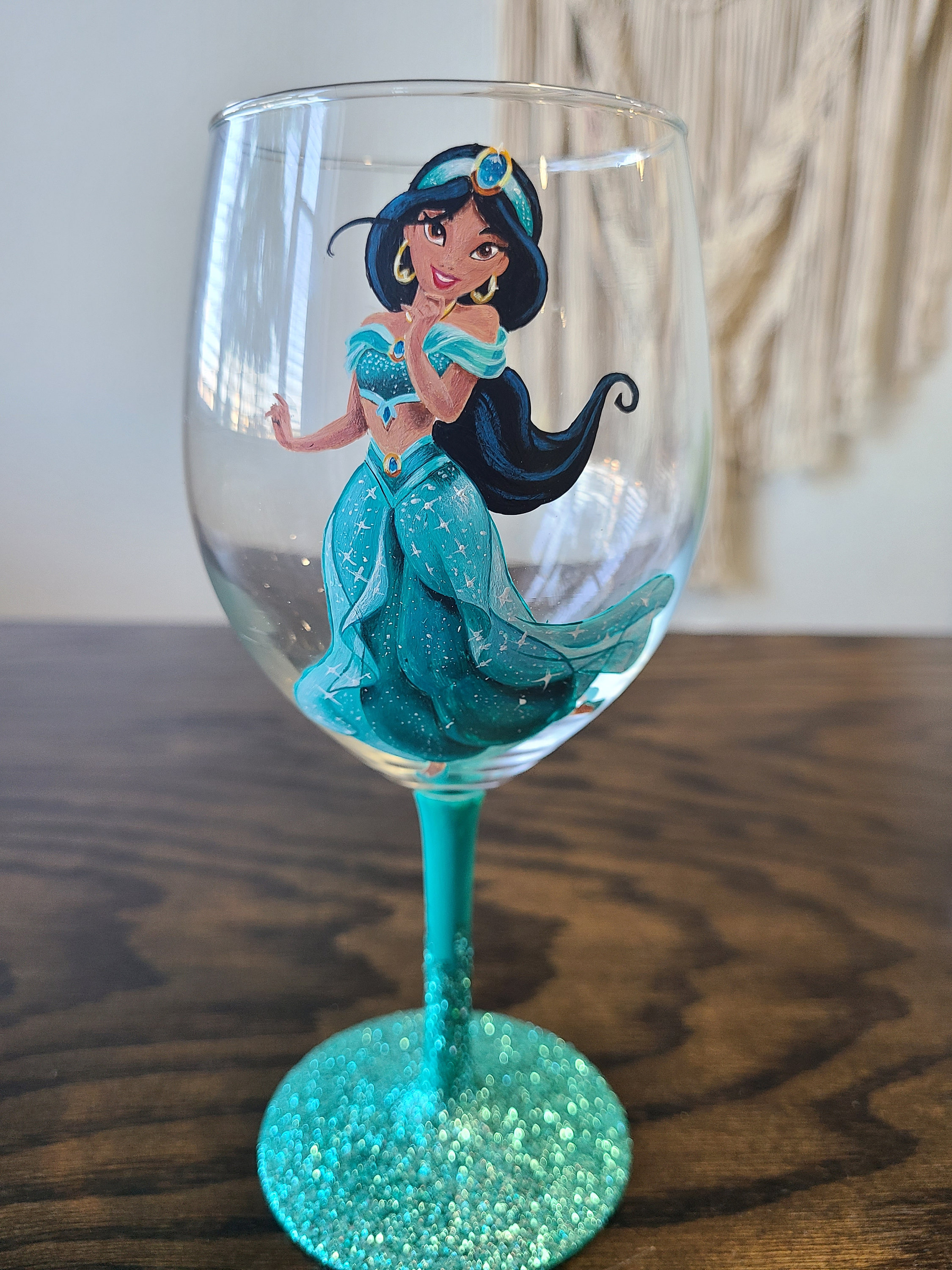 Princess Jasmine wine glass, Disney painted wine glass, painted wine glass