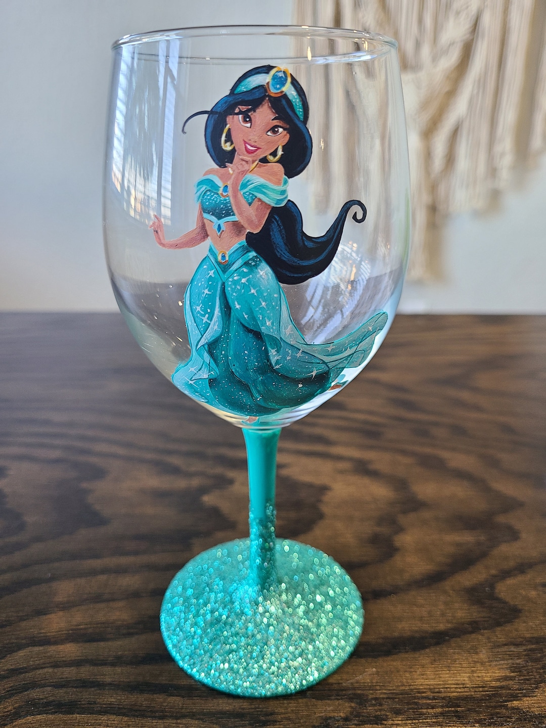 Princess Jasmine Wine Glass, Disney Painted Wine Glass, Painted Wine Glass Etsy