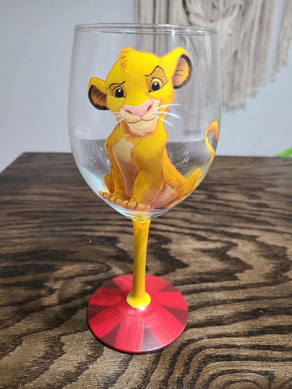 Lion King Painted Wine Glass, Simba Painted Wine Glass, Disney