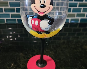 mickey mouse wine glass, disney wine glass, painted wine glass, mouse wine glass, disney painted wine glass, wine lover gift, disney gift