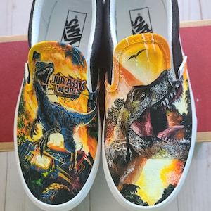 Jurassic World painted shoes, Jurassic park painted shoes, dinosaur painted shoes, Blue Dinosaur Painted Shoes, painted vans, painted shoes