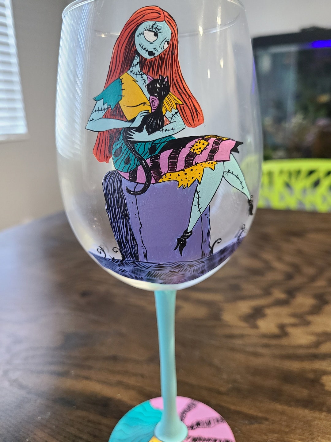 Nightmare Before Christmas Wine Glass, Disney Wine Glass, Sally Painted