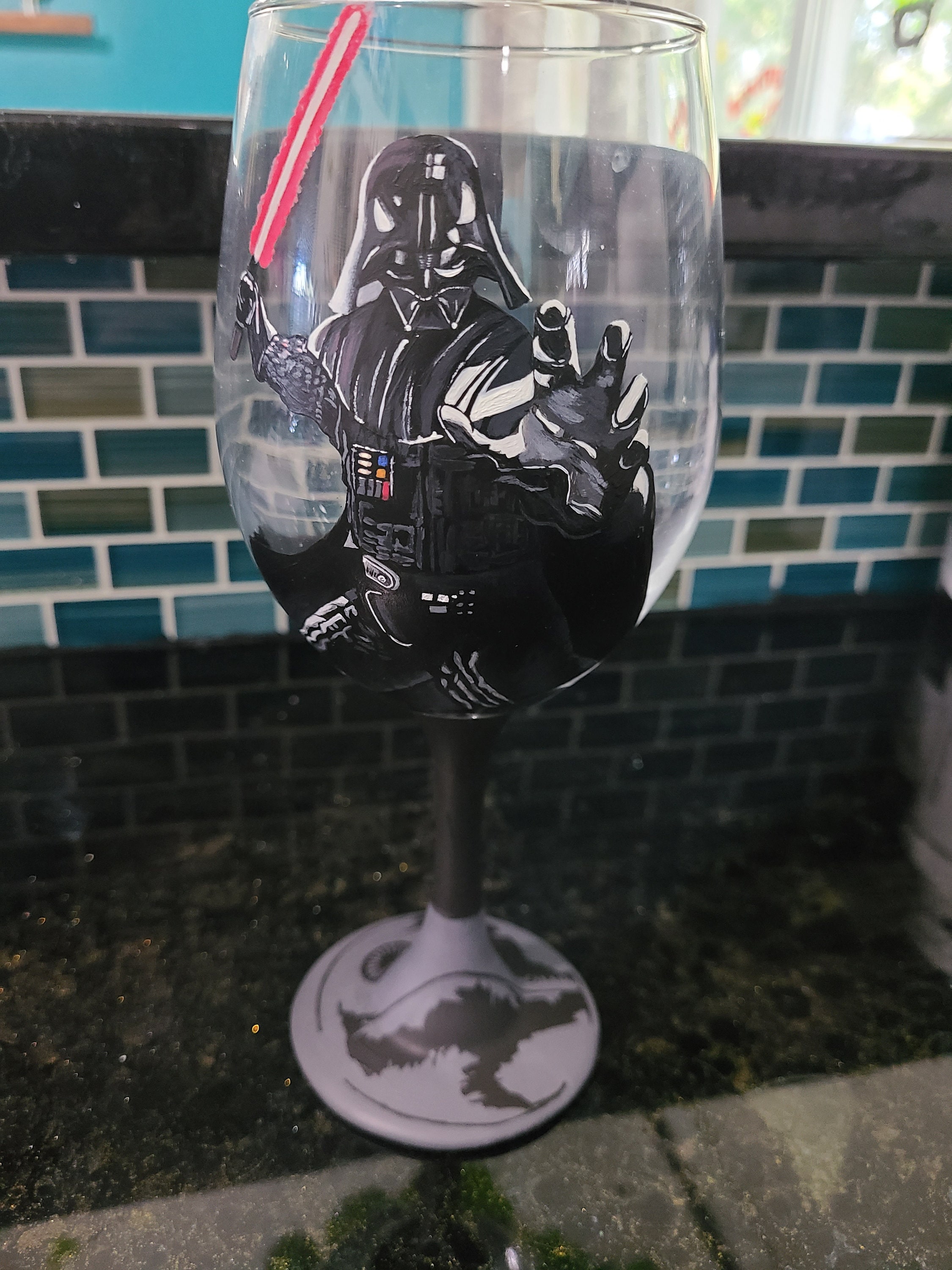 Darth Vader wine glass, Star Wars wine glass, hand painted wine glass