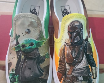 Mandalorian painted shoes, Star Wars Painted Shoes, Disney Painted Shoes, Baby Yoda painted shoes, custom shoes, painted vans, painted shoes