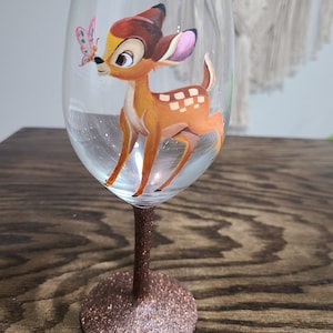 Bambi bemaltes Weinglas, Disney bemaltes Weinglas, bemaltes Weinglas