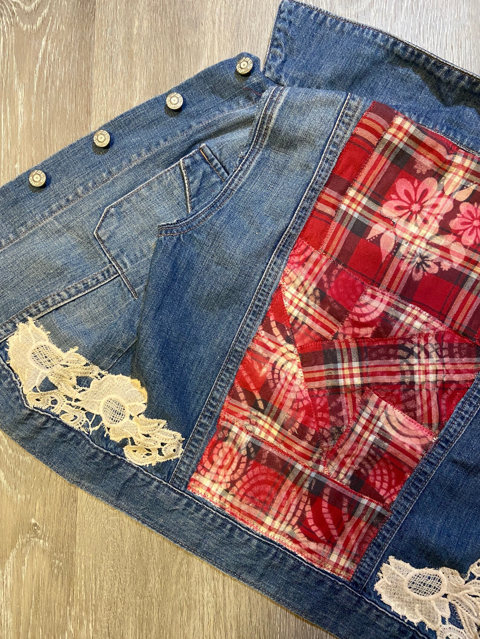 Medium Artisan Denim & Flannel Vest V15 Etsy