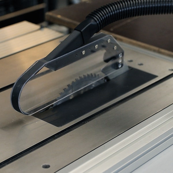 Files for 3D printing a Universal Table Saw Dust Hood with High Visibility