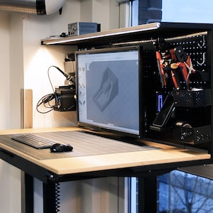 DOWNLOADABLE PLANS for Multi-Purpose Standing-Desk (with Integrated Shelf, LED Lighting, Pegboards, Storage & more)