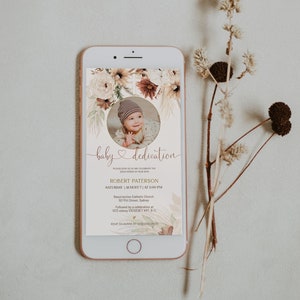 Electronic dedication invitation template, smart phone baptism invitation with photo, electronic christening evite, baby message invite P66