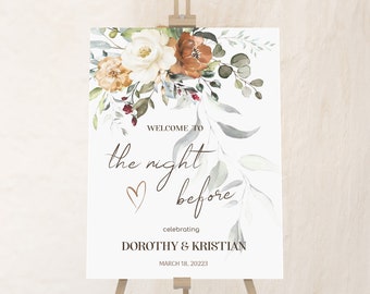 The night before rehearsal dinner welcome sign, boho fall welcome sign template, the night before sign, wedding rehearsal dinner sign P62