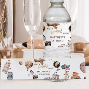 Onederful first birthday water bottle label, travel theme 1st birthday label, printable water bottle sticker, editable bottle label, P163