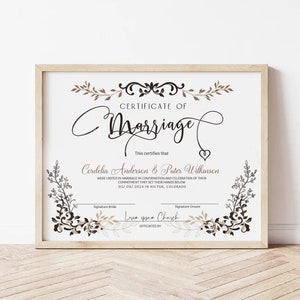 Сertificate of Marriage Template, Printable Editable Decorative ...