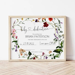 Wildflower Baby Dedication Certificate Template Child Dedication