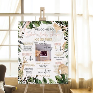 Safari baby shower milestone sign template, jungle baby shower board, pregnancy milestone board, editable baby shower poster, P37