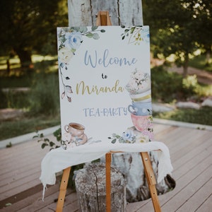 Gender reveal baby shower poster, birthday tea party welcome sign template, floral shower tea party poster, welcome sign, pink blue P45