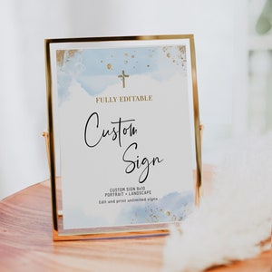Blue gold baptism custom sign template, boy christening custom sign, modern custom sign, first communion sign, printable baptism signs B2b