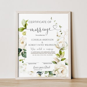 White flowers wedding certificate template, editable marriage certificate keepsake, printable wedding certificate, marriage certificate, P14