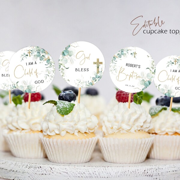 Christening Cupcake Topper Etsy