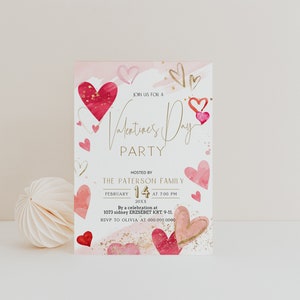 Editierbare Valentinstag-Party-Einladung, Herz-Paare-Party-Einladung Valentinstag, Freunde Valentinstag Party Geburtstag Einladung Vorlage P5