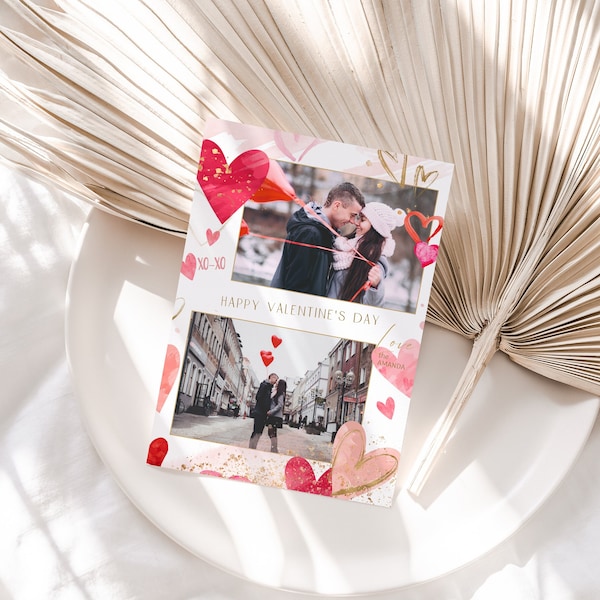 Editable valentine's photo cards, heart photo valentines day card template, photo valentine day card, printable valentines day photo card P5