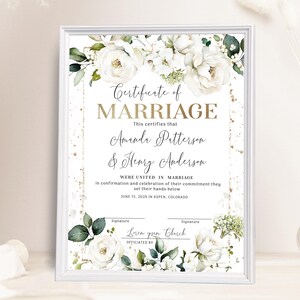 White Flowers Wedding Certificate Template, Editable Marriage Keepsake (Digital Download) P14