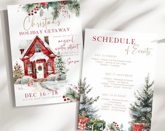 Elegant Christmas Cabin Getaway Itinerary Template, Winter Retreat Schedule (Digital Download) P273