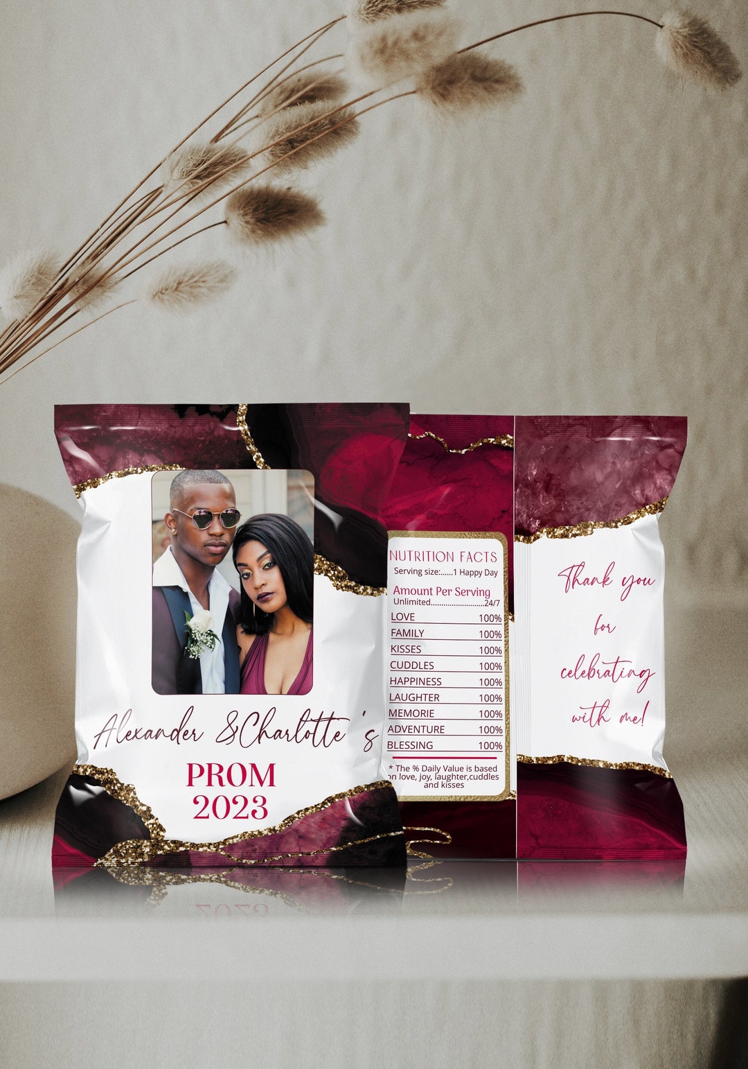 Burgundy Prom Party Favors, Prom Chip Bag Template, Graduation Wrappers