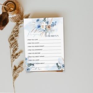 Baptism prayers for baby template, editable blue boho advice prayer card, christening prayer, well wishes for baby, prayers boy baby, P65