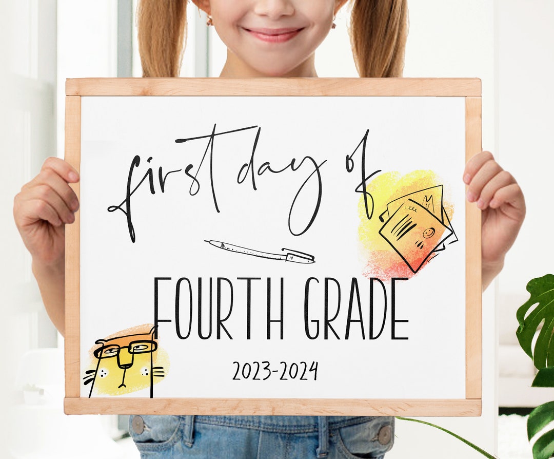 Grade Four Sign First day of fourth grade 202x-202x sign, 4th grade school sign ...