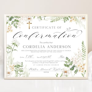 Wildflower confirmation certificate, confirmation certificate template, editable religious certificate, printable church certificate, P333