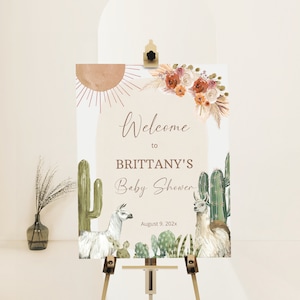 Llama baby shower welcome sign template, cactus llam baby welcome sign, reception sign, baby shower welcome poster, printable sign, P224