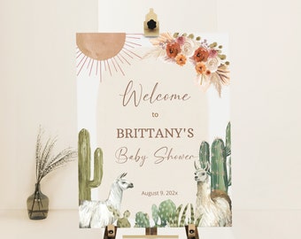 Llama baby shower welcome sign template, cactus llam baby welcome sign, reception sign, baby shower welcome poster, printable sign, P224