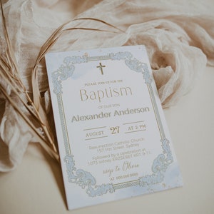 Elegant baptism invitation template, modern baptism invite, editable christening invitation, baptism invite, religious invitation, P140