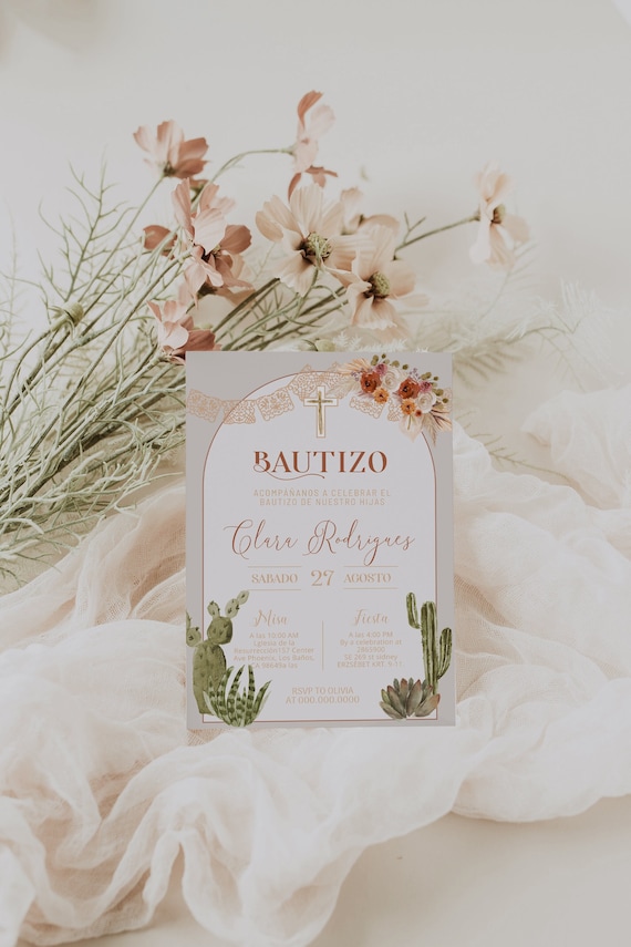Mi bautizo invitation, spanish baptism invitation, invitaciones de bautizo digitales, pampas grasses bautizo, editable religious invite P198