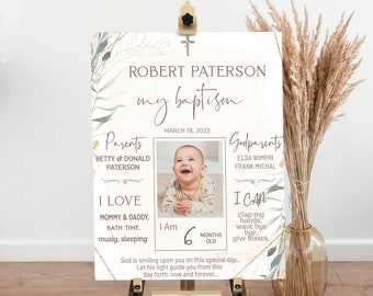 Baptism milestone sign with photo, baptism poster, girl boy board template, board baptism milestone poster, first communion chalkboard B012