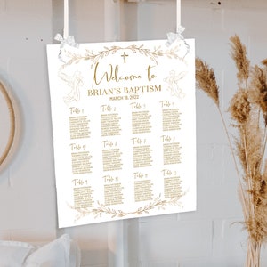 Elegant Gold Seating Chart Template, Baptism Welcome Sign Angel Baptism ...