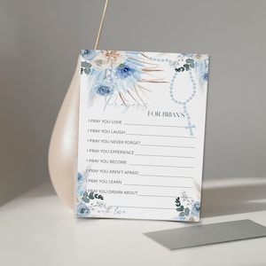 Prayers for baby template, well wishes for baby, blue boho baptism prayers for baby, editable advice prayer card, boy christening prayer P65