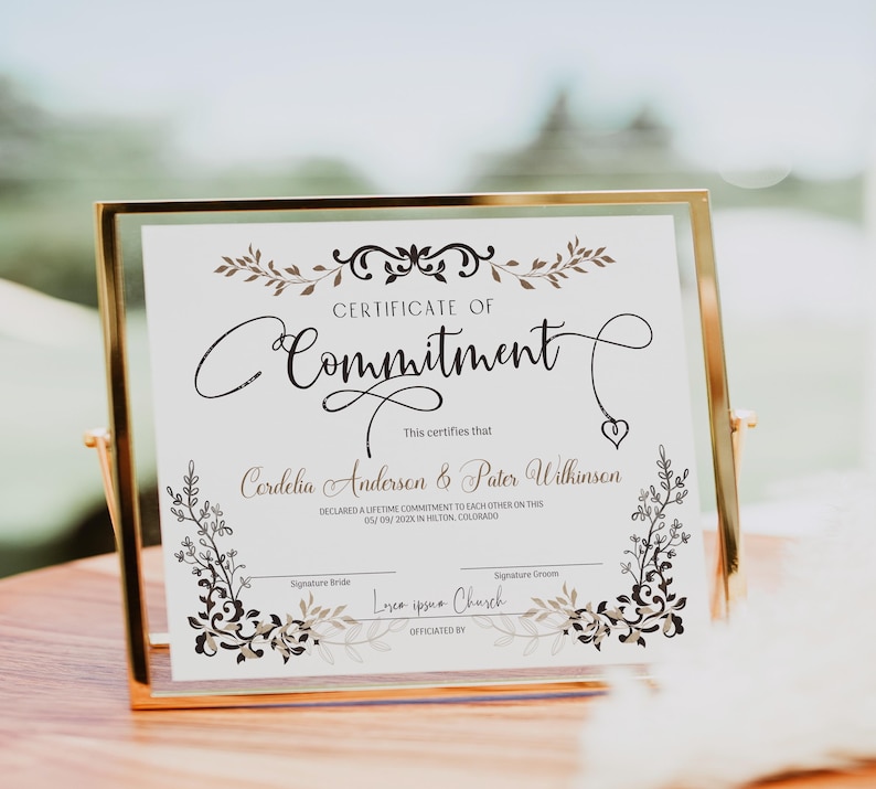 Commitment Certificate Template, Editable Printable Marriage Ceremony, Gifts Wedding Keepsake, Digital Download image 4