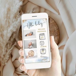 Phone birth announcement template, photo birth announcement, electronic welcome newborn baby birth, new baby born announcement ecard B2b