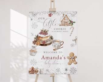 Little Cookie Baby Shower Welcome Sign, Christmas Gingerbread Party Poster Template, Winter Wonderland Welcome Board, Printable P268