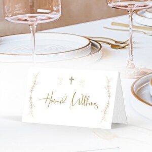 Gold place card template, minimalist christening place card, first communion card, baptism place card, angel confirmation escort cards, B6