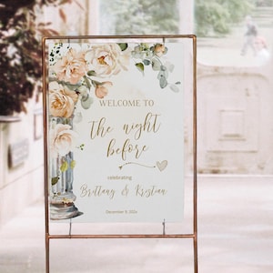 The night before rehearsal dinner welcome sign, boho floral wedding rehearsal dinner sign, editable welcome poster template, printable, P306